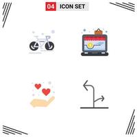 conjunto de ícones planos de interface móvel de 4 pictogramas de elementos de design de vetores editáveis de amor de bicicleta esporte on-line