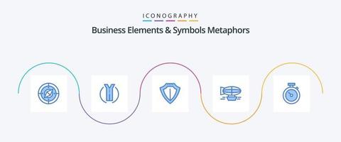 elementos de negócios e metáforas de símbolos pacote de ícones azul 5, incluindo viagens. preenchidas. escudo. balão. ar vetor