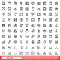 Conjunto de 100 ícones infantis, estilo de estrutura de tópicos vetor