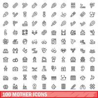Conjunto de 100 ícones de mãe, estilo de estrutura de tópicos vetor