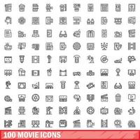 Conjunto de 100 ícones de filmes, estilo de estrutura de tópicos vetor