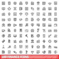 conjunto de 100 ícones de finanças, estilo de estrutura de tópicos vetor