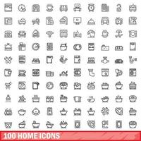 conjunto de 100 ícones em casa, estilo de contorno vetor