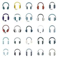 ícones de fone de ouvido definir vetor plana. acessório de áudio