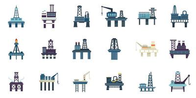 ícones de equipamento de perfuração do mar definir vetor plana. indústria do petróleo