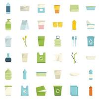 ícones de plástico biodegradável definir vetor plana. saco do lixo