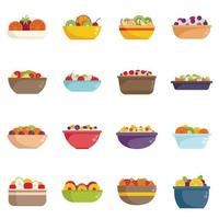 ícones de salada de frutas definir vetor plana. calorias da refeição
