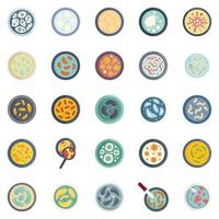 ícones de placa de petri definir vetor plana. experimento de bactérias