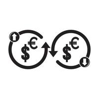 aumentar ou diminuir em dólar ou euro, design de ilustração vetorial de ícone vetor