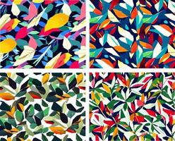 conjunto de padrões de folhas coloridas vetor