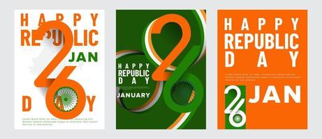 ilustração de cartão do dia da república da índia coleção de vetores de 26 de janeiro. para cartão de felicitações, plano de fundo, pôster, capa de livro, banner, design de postagem.