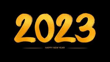 feliz ano novo 2023 números dourados caligrafia manuscrita, ilustração vetorial do ano 2023, celebração do ano novo, design de números dourados 2023 em fundo preto, vetor de texto de letras de tipografia