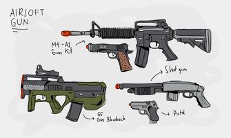 Airsoft Gun Collection Hand Drawn Ilustração vetorial