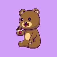 urso fofo comendo ilustração de ícones do vetor de desenhos animados de barra de chocolate. conceito de desenho animado plano. adequado para qualquer projeto criativo.