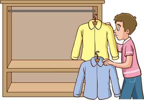 o homem organiza a ilustração vetorial dos desenhos animados do guarda-roupa vetor