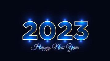 feliz ano novo 2023. estilo de texto com brilho azul vetor