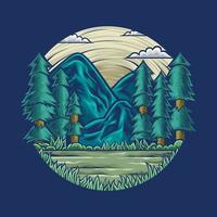 design de ilustração vetorial de uma paisagem com montanhas, excelente para necessidades de impressão, como camisetas vetor