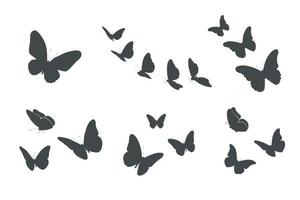 silhuetas de borboletas voadoras, silhuetas de borboletas. vetor