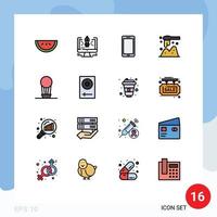 conjunto de pictogramas de 16 linhas cheias de cores planas simples de colher de ar colher de telefone samsung elementos de design de vetores criativos editáveis