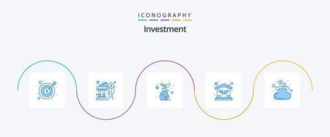 pacote de ícones de investimento azul 5, incluindo dinheiro. investimento. dinheiro. lar. Bolsa de dinheiro vetor