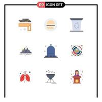 conjunto de 9 sinais de símbolos de ícones de interface do usuário modernos para reciclagem de água de chapéu sido elementos de design de vetores editáveis de colina de montanha