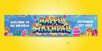 texto de saudação de feliz aniversário no estilo graffiti. ilustração de tema de arte de rua colorida, design de mídia social, saudação, pôster com cores vibrantes para arte de parede e fundo vetor