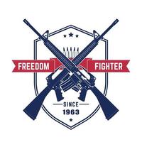 lutador da liberdade, design de camiseta vintage com fuzis de assalto americanos, armas automáticas isoladas sobre o branco, ilustração vetorial vetor