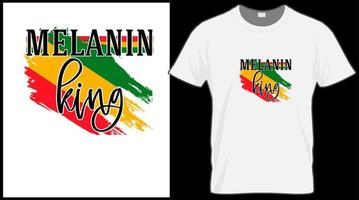 camiseta rei melanina. gráfico de ilustração em vetor mês de história negra. fundo verde, vermelho e amarelo com texto. celebrar a cultura dos povos americanos e africanos.