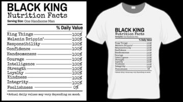 camiseta de fatos nutricionais do rei preto. gráfico de ilustração em vetor mês de história negra. fundo verde, vermelho e amarelo com texto. celebrar a cultura dos povos americanos e africanos.