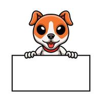 desenho de cachorro bonito jack russel segurando placa em branco vetor