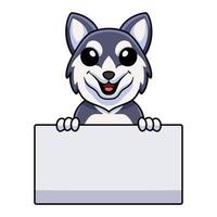 desenho animado de cachorro husky siberiano fofo segurando placa em branco vetor