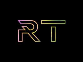 logotipo da carta rt com vetor de textura de arco-íris colorido. vetor profissional.