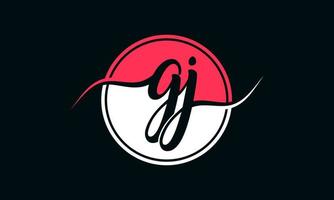 logotipo inicial da letra gj com círculo interno na cor branca e rosa. vetor profissional.