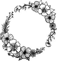 ilustração vetorial de ornamento de moldura floral circular em cores preto e branco vetor