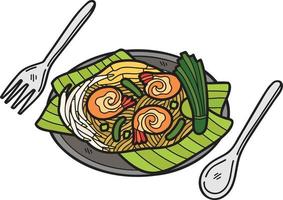 almofada desenhada à mão ilustração de comida tailandesa ou tailandesa vetor