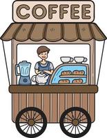 carrinho de comida de rua desenhado à mão com ilustração de café vetor
