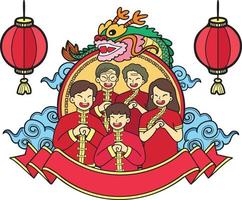 mão desenhada ano novo chinês e ilustração de família chinesa vetor