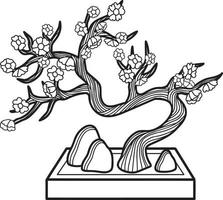 árvore bonsai desenhada à mão com ilustração de pedras vetor