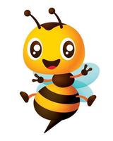 personagem de abelha bonito dos desenhos animados braços abertos e pernas mais largas com sorriso. abelha bonita com antena longa e ilustração de ferrão afiado vetor