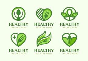 conjunto de modelo de logotipo de comida saudável vetorial vetor