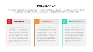 informações de dados com coluna de tabela para conceito de infográfico grávida ou gravidez para apresentação de slides com lista de 3 pontos vetor