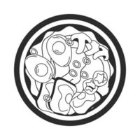 ilustração de vista superior da deliciosa sopa de ramen com cogumelos e carne. conceito de comida japonesa. ilustração em vetor estoque isolada no fundo branco. estilo de contorno