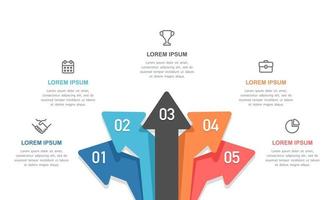 infográfico seta colorida encruzilhada 5 opções. ilustração vetorial. vetor