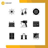 9 interface do usuário pacote de glifos sólidos de sinais e símbolos modernos de construção de perfurador cpu videoclipe editável elementos de design vetorial vetor