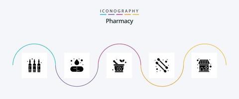 pacote de ícones de glifo 5 de farmácia, incluindo . farmacia. herbal. loja médica. Cotonete vetor