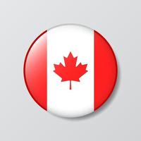 ilustração em forma de círculo de botão brilhante da bandeira do canadá vetor