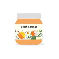 frascos de vidro com comida para bebê. design de embalagem laranja e pêssego. comida de bebê orgânica puree.vector ilustração. vetor