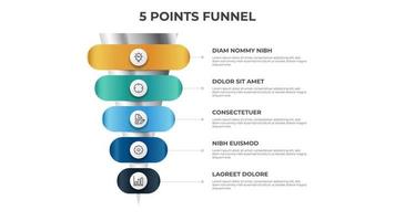 funil infográfico com 5 pontos, diagrama, gráfico, modelo de layout, pode ser usado para marketing digital, vendas, processo vetor