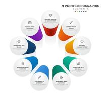 Elemento infográfico circular de 9 pontos, diagrama de layout de ciclo com ícone e cor colorida, pode ser usado para apresentação, banner, etc. vetor