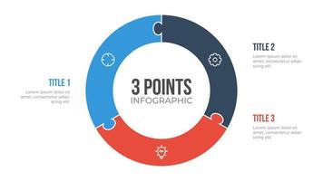 Vetor de elemento infográfico de círculo de 3 pontos com quebra-cabeça, pode ser usado para fluxo de trabalho, etapas, opções, lista, processos, slide de apresentação, relatório, etc.